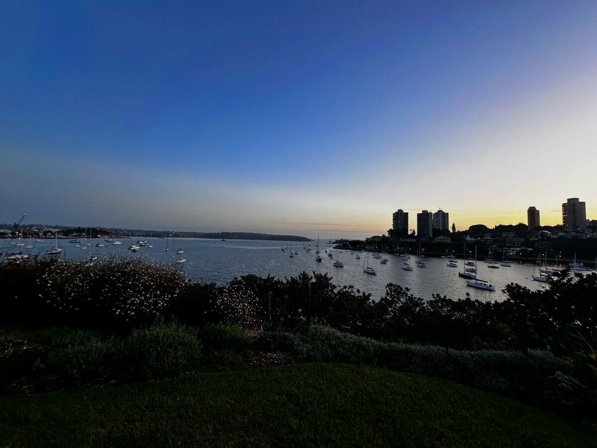 Sunset over Sydney harbour from a Kanangra garden